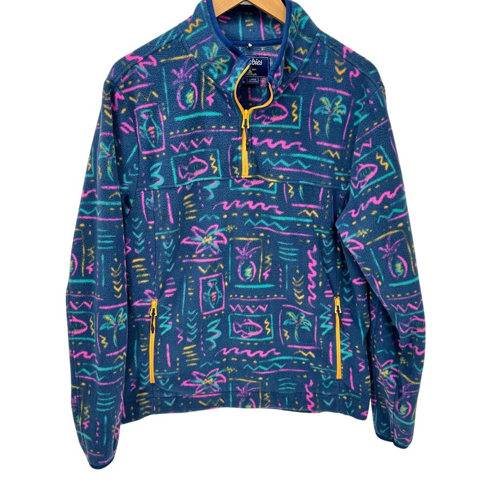 Chubbies Fleece Jacket Mens Large‎ Chilly Vibe 1/4 Zip Pullover Blue Coastal